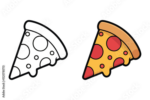 Delicious Pizza Slice Cartoon Illustration, Coloring Page
