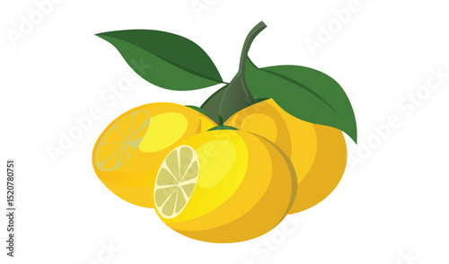 Fresh lemons with leaves and slices