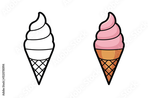 Delicious Ice Cream Cone Coloring Page and Sweet Treat Illustration