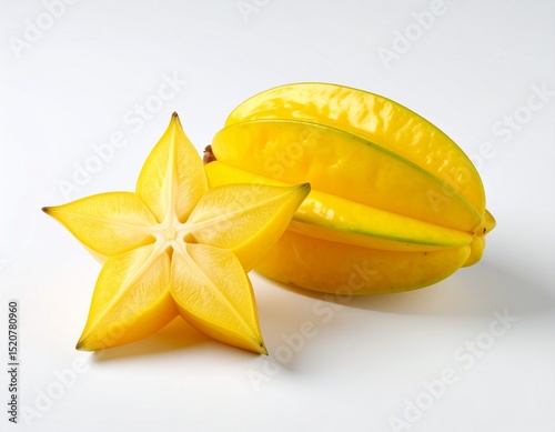A  whole bright yellow starfruit