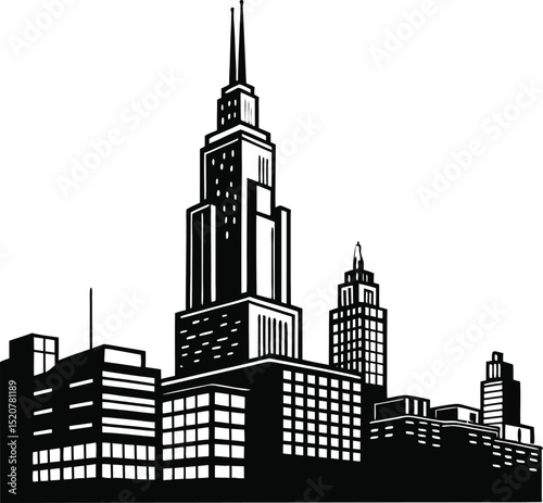 City skyline silhouette vector illustration of urban buildings and architecture