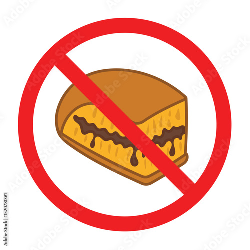 Forbidden sign with sweet food icon, no sweet stuff sign, sugary foods prohibition sign, do not eat sweets symbol