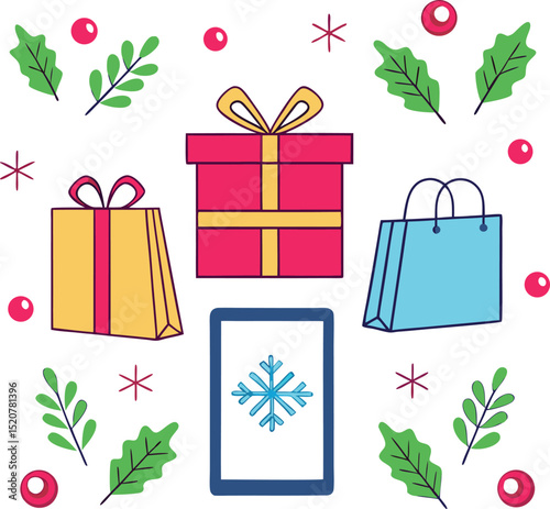 Online christmas shopping festive gifts presents smartphone app winter holiday season