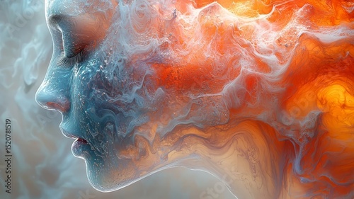 Abstract portrait of a woman with swirling colorful smoke, symbolizing creativity and emotion, perfect for artistic and inspirational themes.