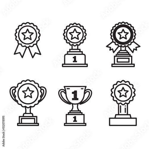Set of winner trophy illustrations and awards silhouettes with star shapes for achievement concepts
