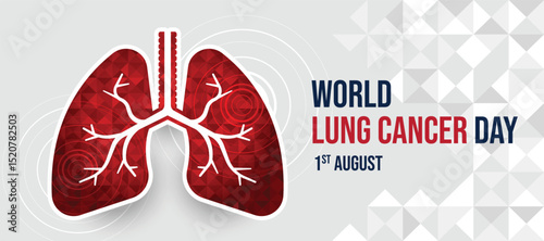World Lung cancer day Red lung with low poly texture and line circle ring layer in lung vector design
