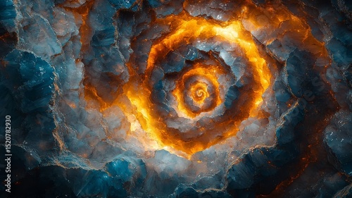 Vibrant Cosmic Spiral: A mesmerizing swirl of fiery orange and deep blue nebulae, evoking the beauty and mystery of the universe, perfect for science and space-themed projects.
