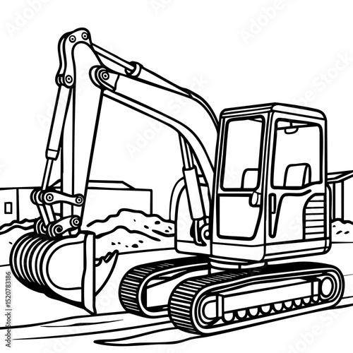 Powerful Excavator Digging at a Construction Zone