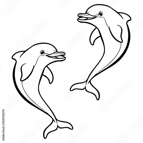 Playful Jumping Dolphins Cartoon Outline for Kids Coloring