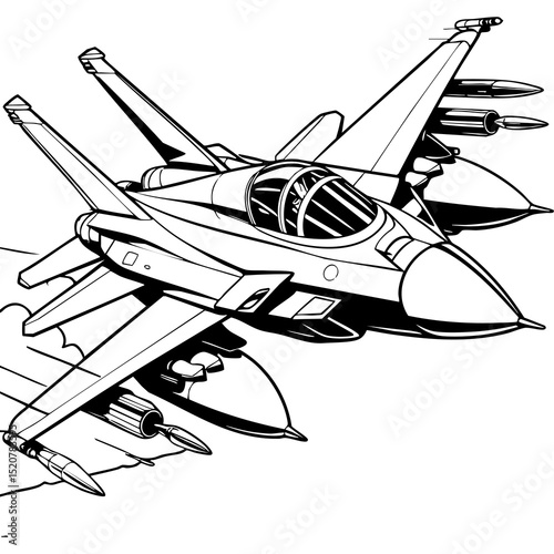 Jet Fighter Flying with Missiles and Fuel Pods