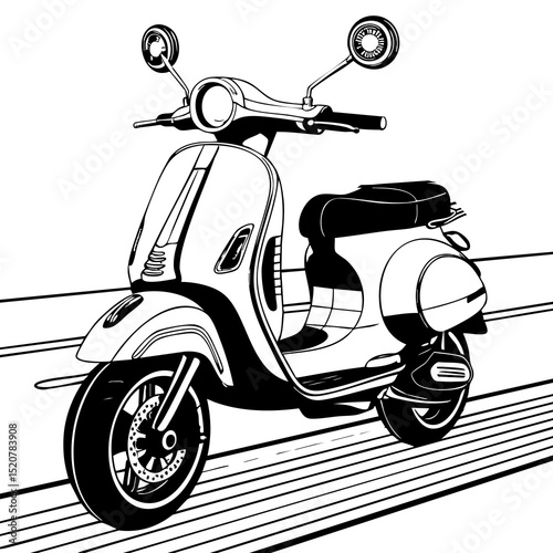 Stylish Classic Scooter Vespa Illustration for Coloring Art Lovers