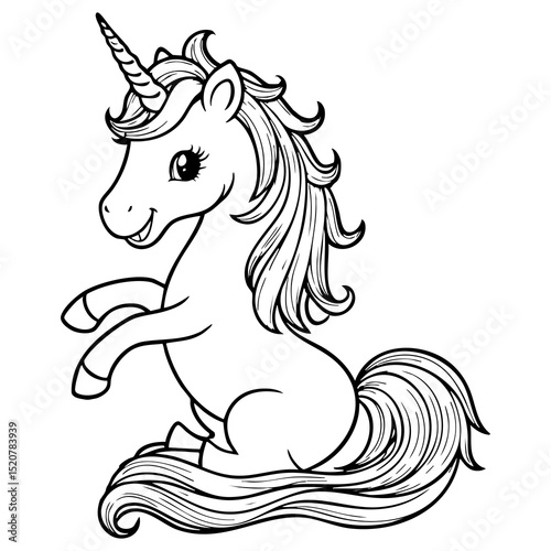 Adorable Baby Unicorn Sitting with Flowing Mane and Tail
