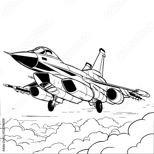 Fighter Jet Flying Above the Clouds Coloring Page