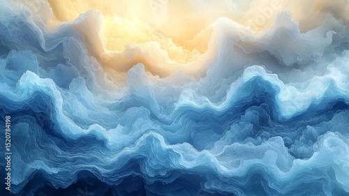 Serene Abstract Ocean Waves: A calming blend of blue hues and soft golden light, perfect for wellness, relaxation, or coastal-themed projects.