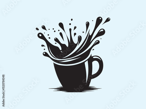 Solid Silhouette of a Cup Tilting with Splashing Drink
