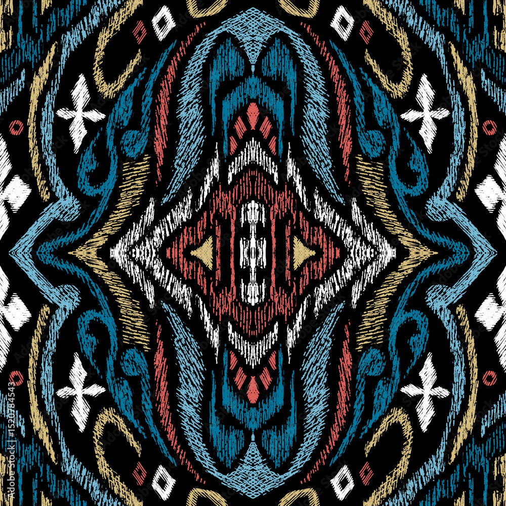 Tribal Threads Echo
A bold and colorful textile-inspired pattern with tribal motifs and hand-stitched textures in red, teal, mustard, black, and white Tribal Threads Echo
A bold and colorful textile-inspired pattern with tribal motifs and hand-stitched textures in red, teal, mustard, black, and white