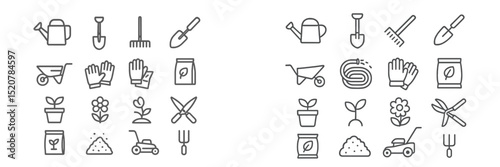 Gardening tools and elements illustrated in a clean, minimalistic style for plant lovers and gardening enthusiasts