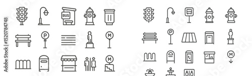 Transportation and public utility icons arranged in a grid representing urban infrastructure elements