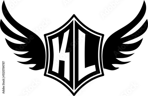 KL logo emblem with winged and shield template