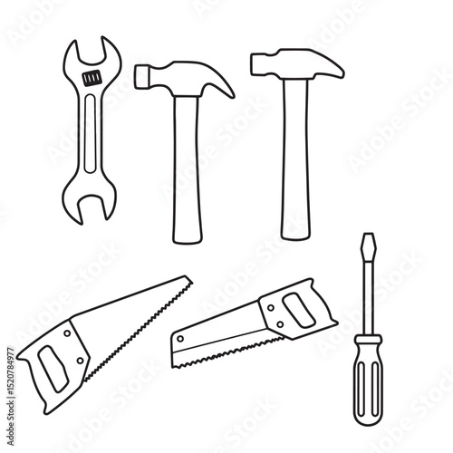 Vector illustration of hand tools depicting a simple silhouette for repair and construction projects