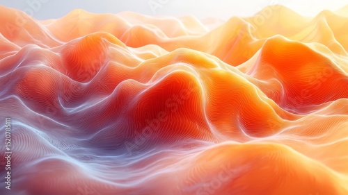 Vibrant abstract landscape with flowing orange and white waves, evoking a sense of tranquility and warmth, perfect for modern design and creative projects.