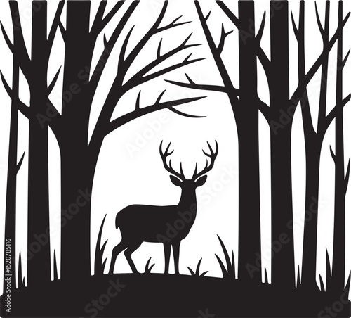Majestic Deer in Forest Circle Silhouette striking circular vector.