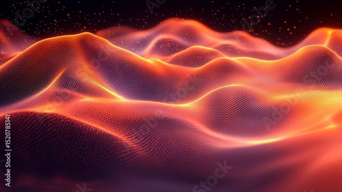 Abstract glowing waves in vibrant orange and purple hues, creating a mesmerizing landscape of light and texture, perfect for modern design and digital art projects.