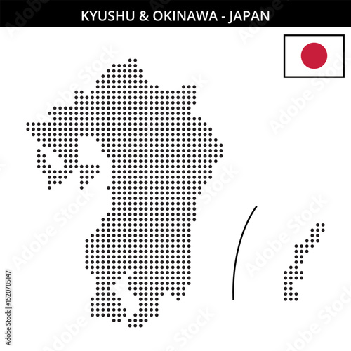 Medium dots map of Kyushu-&-Okinawa in Japan