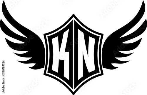 KN logo emblem with winged and shield template