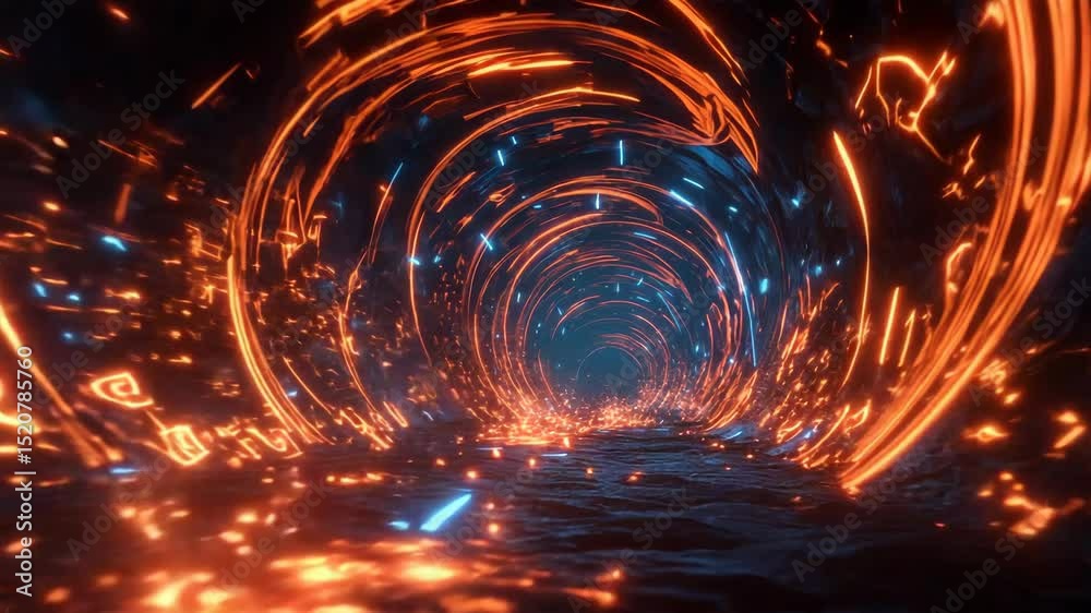 Burning Spiral Tunnel With Ember Particles