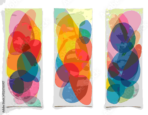 Abstract Triptych: Overlapping Ovals in Vibrant Colors on Textur
