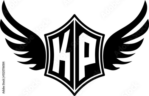 KP logo emblem with winged and shield template
