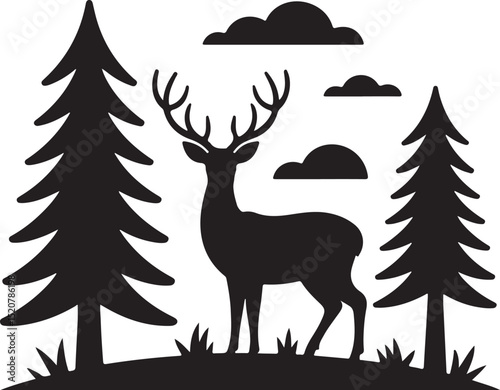 Majestic Deer in Forest Circle Silhouette striking circular vector.