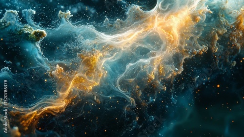 Stunning cosmic nebula with vibrant swirls of blue and gold, evoking a sense of wonder and exploration in the universe.