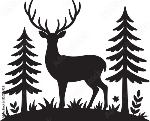 Majestic Deer in Forest Circle Silhouette striking circular vector.