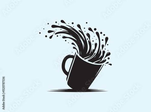 Solid Black Silhouette of a Tipping Cup with Liquid Splashing Out