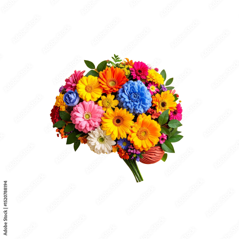 Obraz premium A vibrant bouquet of colorful flowers in a vase, featuring pink roses, yellow blossoms, and orange petals, perfect for a beautiful floral gift
