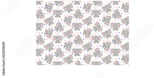 Adorable baby elephants are playfully arranged against a backdrop of colorful stars. This seamless vector illustration would be a perfect pattern for baby textiles or wallpaper.