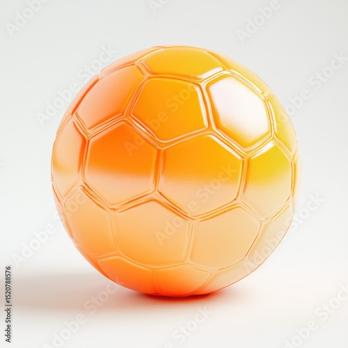 A glossy, orange-yellow soccer ball with a gradient effect and subtly textured hexagonal panels, sits on a plain white background