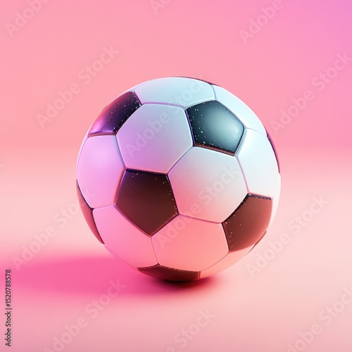 A classic black-and-white soccer ball sits on a vibrant pink background, subtly illuminated with a gradient effect