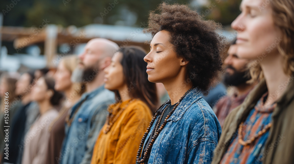 Obraz premium Mindful Community Meditation Retreat: Unity, Wellness, and Inner Peace Experience