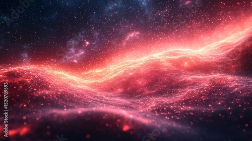 Vibrant cosmic waves of red and blue light, creating a mesmerizing galaxy backdrop, perfect for sci-fi themes and digital art projects.