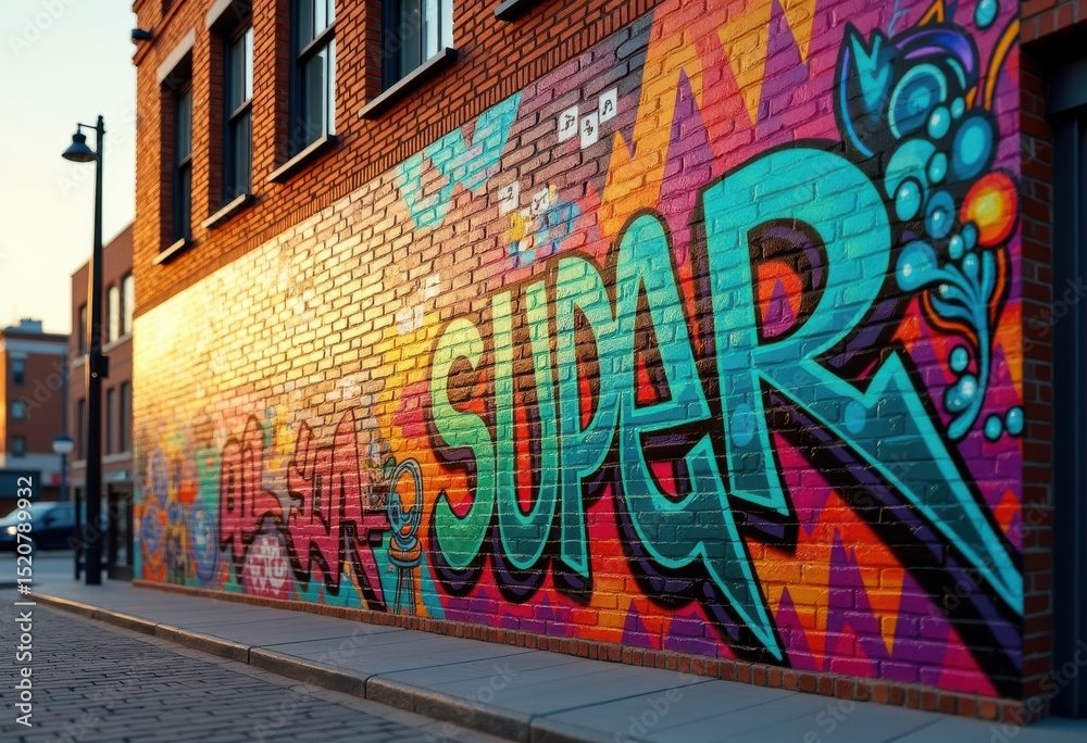 Fototapeta premium vibrant street art mural colorful graffiti urban expressionism urban culture wall art creative design, brick, painting, patter, texture, canvas, artwork, style