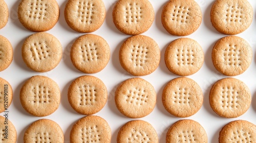 Rows of Delicious Crunchy Cookies with Unique Pattern on Surface