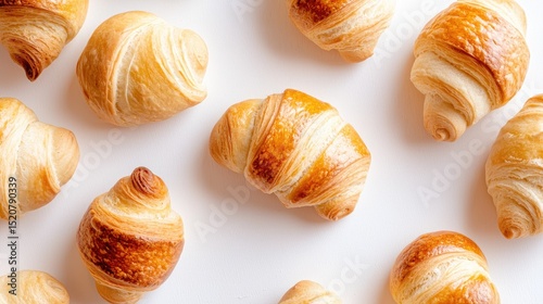 Flaky and Golden Croissants Arranged on a White Background
