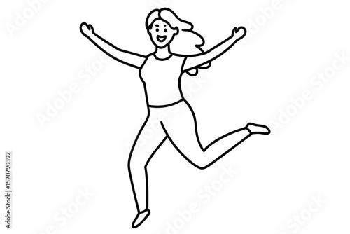 Freedom happy women line art vector illustration