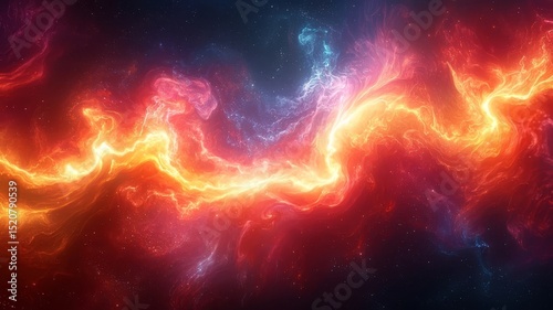 Vibrant cosmic energy swirl in fiery orange and deep blue hues, capturing the essence of the universes dynamic beauty and mystery.
