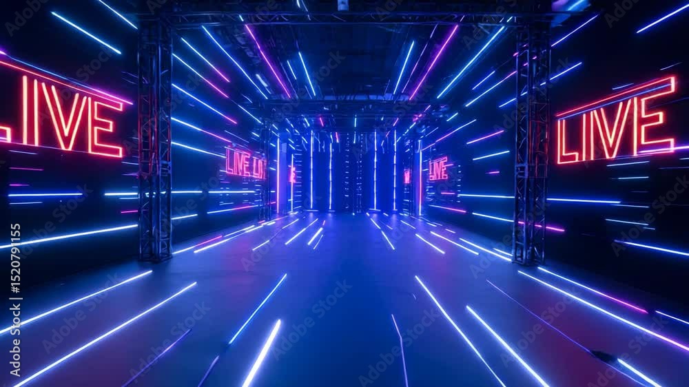Neon Billboard Hallway With Flickering Lights