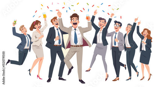 Celebrating Success A Group of Joyful Business Professionals Celebrating Achievement with Confetti and Drinks