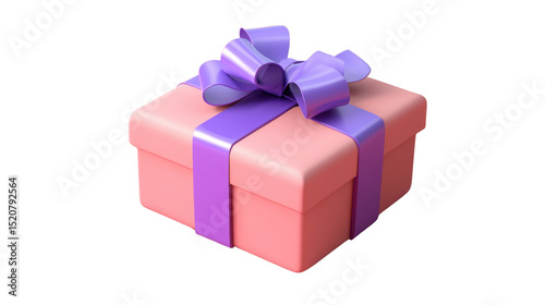 Pink gift box with purple ribbon 3d render icon on white background